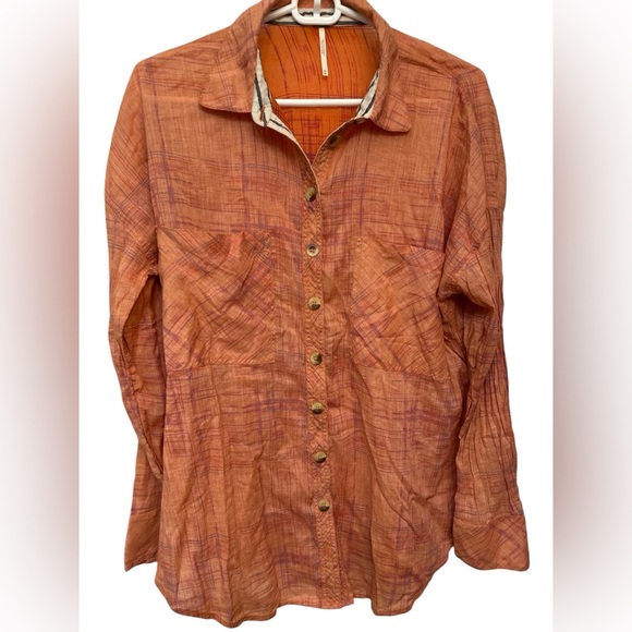 FREE PEOPLE SHORE VIBES BUTTONDOWN PRINTED SHIRT TOP NWOT - Picture 1 of 6